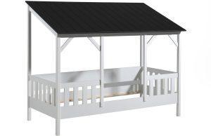 Bílá dřevěná dětská postel Vipack Housebed 90 x 200 cm s černou střechou