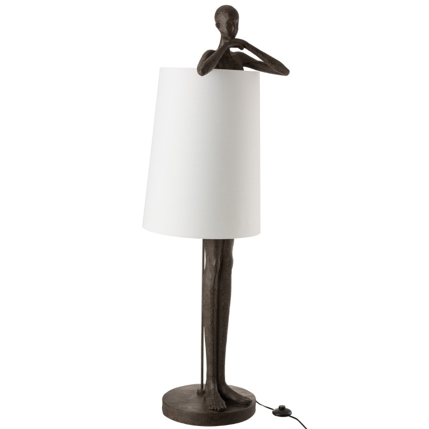 Bílá stojací lampa s hnědou podstavou J-line Man 140 cm