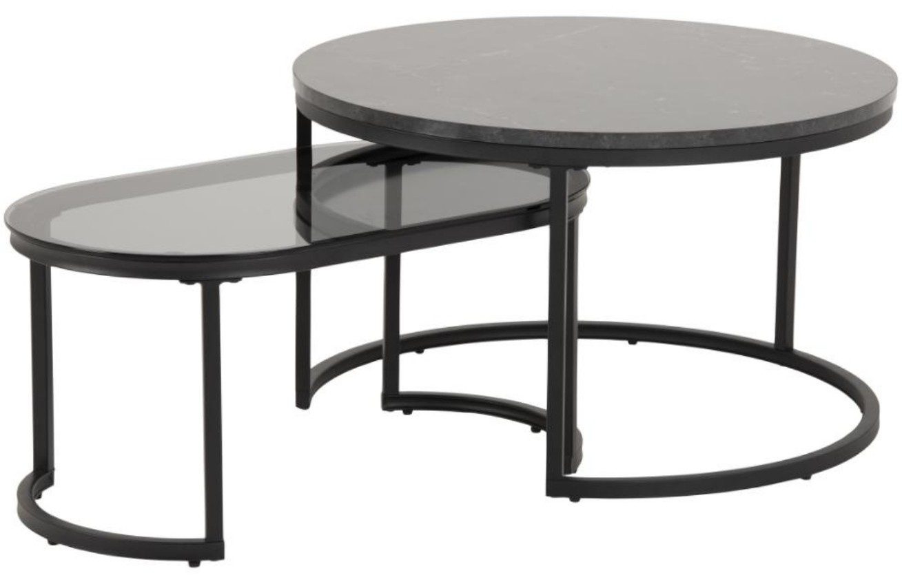 Scandi Set dvou černých konferenčních stolků Sprut 70/70 x 70/40 cm