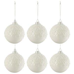 Set šesti bílých skleněných vánočních ozdob J-Line Snow Ball 9 cm